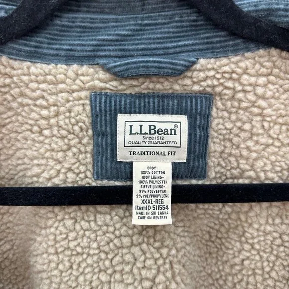 LL Bean 1912 Heritage Sherpa Lined Corduroy Snap Shirt Jac 511554 Mens size XXXL